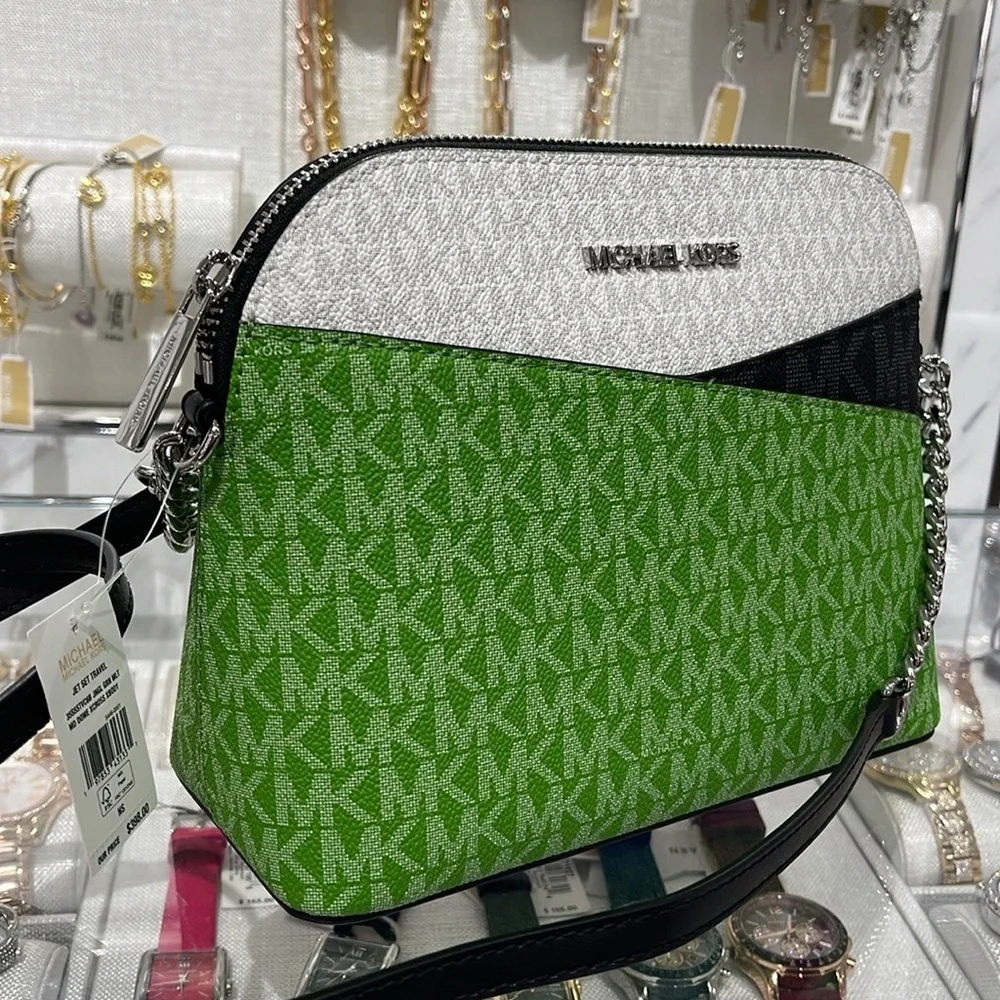 Michael Kors Jet Set Travel Color-Block Signature Logo Crossbody  Jungle Green
